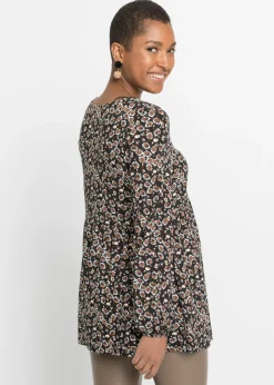 bonprix bonprix Blusa de viscosa sostenible negro/óxido/azul marino/blanco lana de flores Clearance