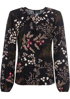 bonprix bonprix Blusa de viscosa sostenible Negro de flores