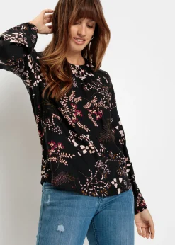 bonprix bonprix Blusa de viscosa sostenible Negro de flores