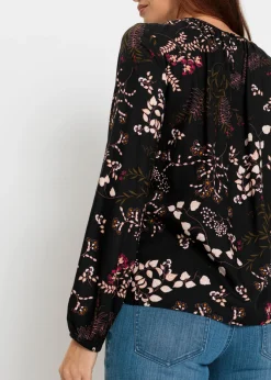 bonprix bonprix Blusa de viscosa sostenible Negro de flores