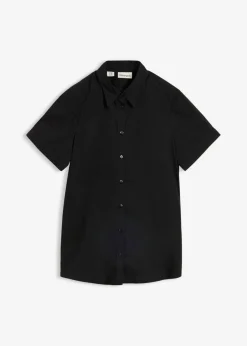 bonprix bonprix Blusa elástica de manga corta de mezcla de algodón Negro Discount