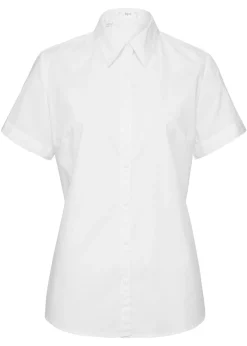 bonprix bonprix Blusa elástica de manga corta de mezcla de algodón Blanco Clearance