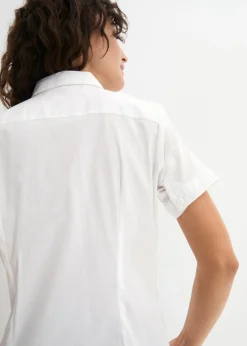 bonprix bonprix Blusa elástica de manga corta de mezcla de algodón Blanco Clearance