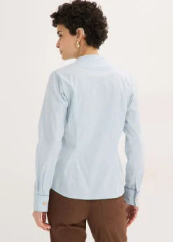 bonprix bonprix Blusa elástica de popelín con cuello chimenea y ligera transparencia azul pálido Best