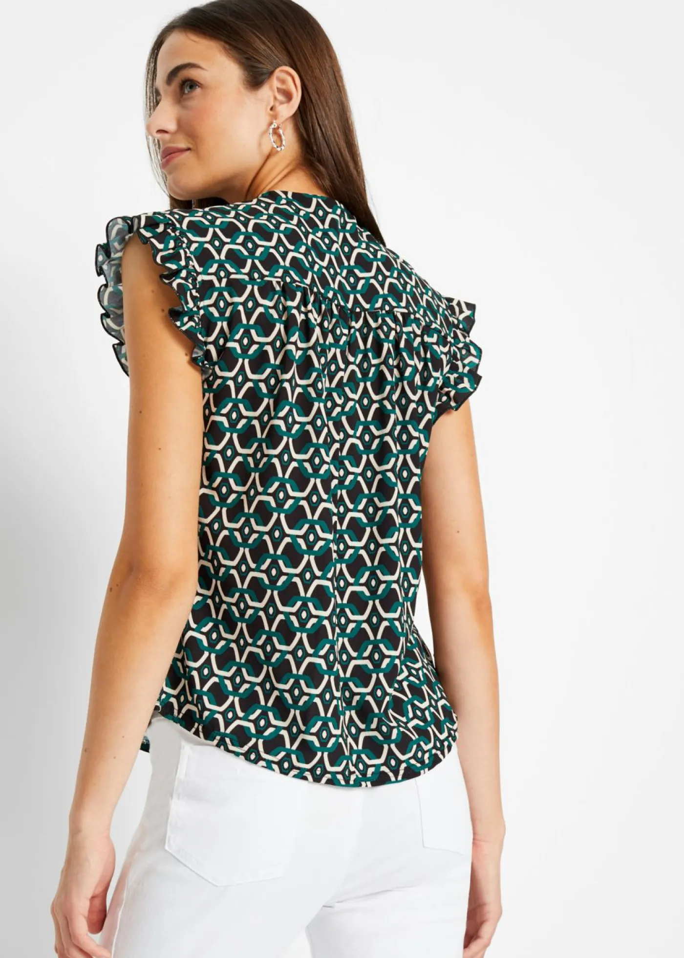 bonprix bonprix Blusa estampada Negro-azul petróleo con estampado gráfico Online