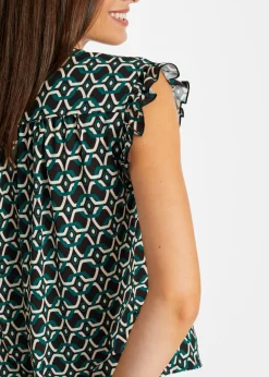 bonprix bonprix Blusa estampada Negro-azul petróleo con estampado gráfico Online