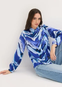 bonprix bonprix Blusa estampada Azul claro/azul zafiro/negro estampado Online