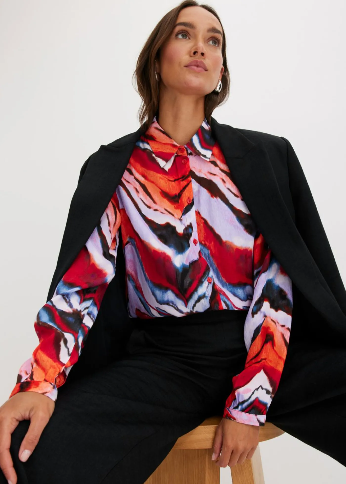 bonprix bonprix Blusa estampada púrpura-negro-rojo New