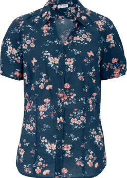 bonprix bonprix Blusa estampada de manga corta Azul oscuro estampado