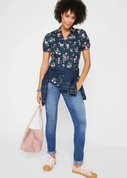 bonprix bonprix Blusa estampada de manga corta Azul oscuro estampado