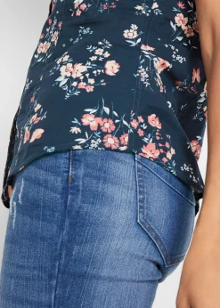 bonprix bonprix Blusa estampada de manga corta Azul oscuro estampado