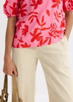 bonprix bonprix Blusa estampada de mezcla de viscosa fina con escote bañera rojo / rosa caliente Hot