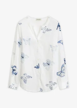 bonprix bonprix Blusa estampada de viscosa Blanco-azul estampado Sale