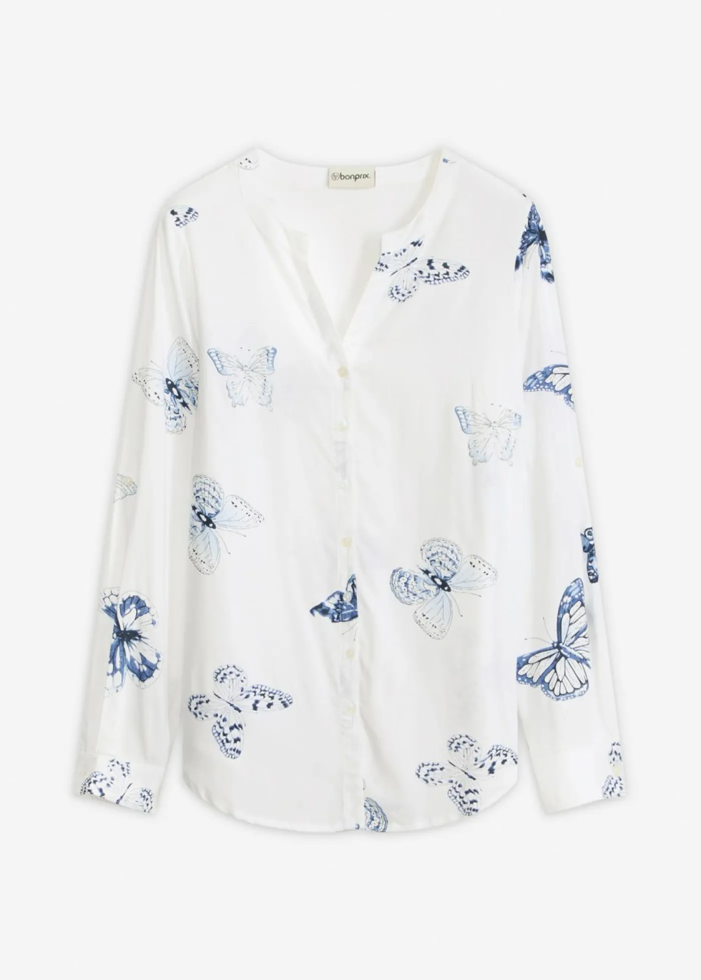 bonprix bonprix Blusa estampada de viscosa Blanco-azul estampado Sale