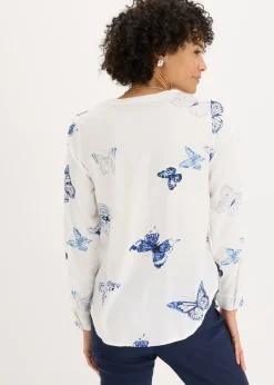 bonprix bonprix Blusa estampada de viscosa Blanco-azul estampado Sale