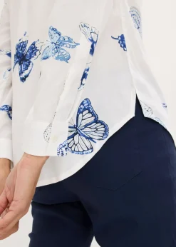bonprix bonprix Blusa estampada de viscosa Blanco-azul estampado Sale