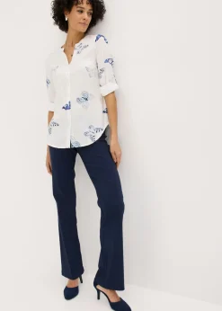 bonprix bonprix Blusa estampada de viscosa Blanco-azul estampado Sale
