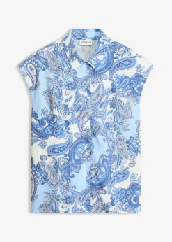 bonprix bonprix Blusa estampada de viscosa fluida Blanco/azul claro con patrón paisley New