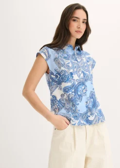 bonprix bonprix Blusa estampada de viscosa fluida Blanco/azul claro con patrón paisley New