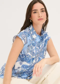 bonprix bonprix Blusa estampada de viscosa fluida Blanco/azul claro con patrón paisley New