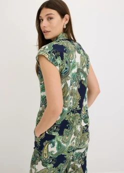 bonprix bonprix Blusa estampada de viscosa fluida azul marino-blanco-verde claro Clearance