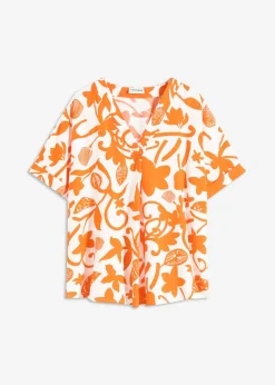 bonprix bonprix Blusa estampada tipo túnica de viscosa fluida blanco lana-mango Online