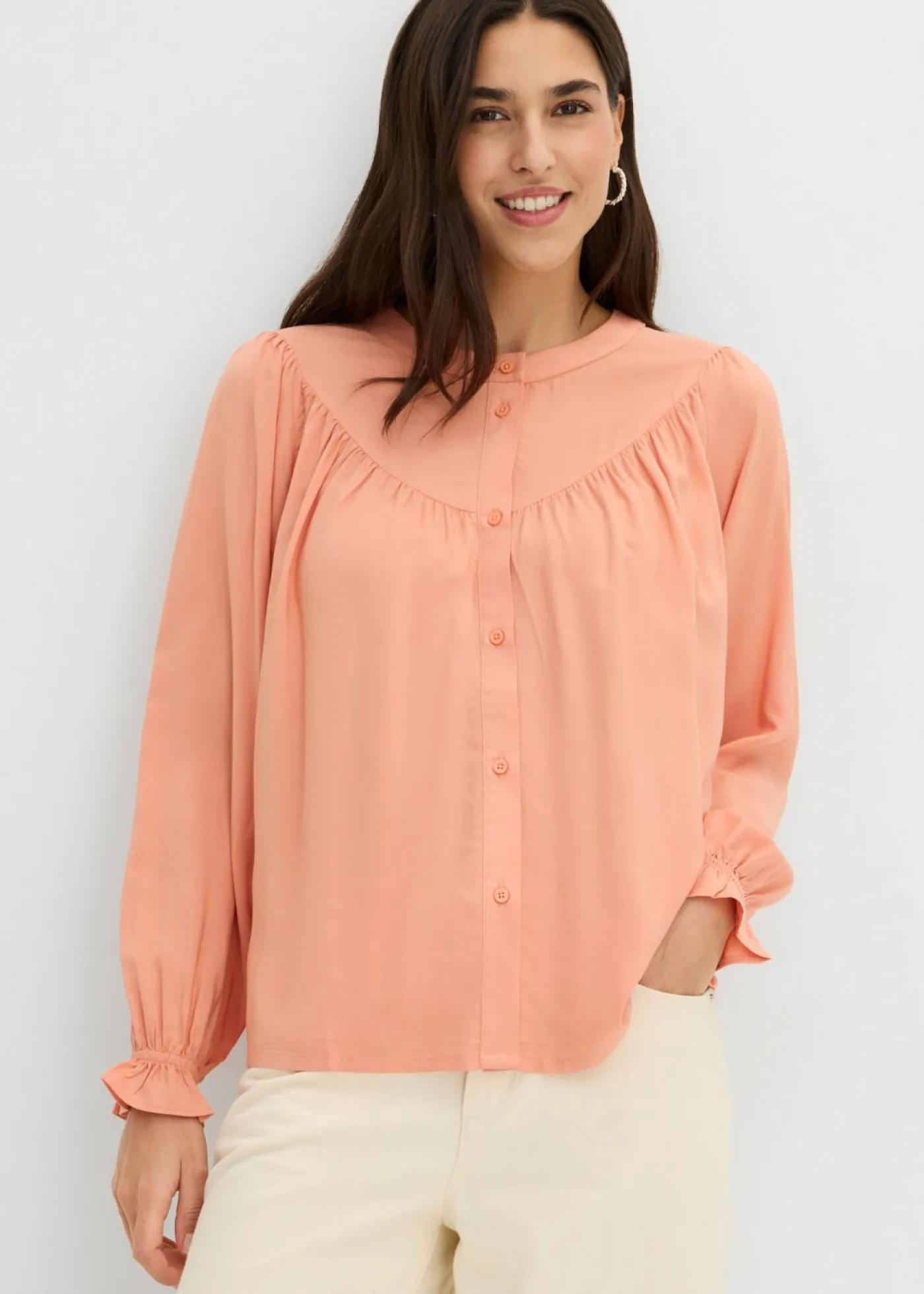bonprix bonprix Blusa estilo prairie de viscosa fluida Albaricoque pastel
