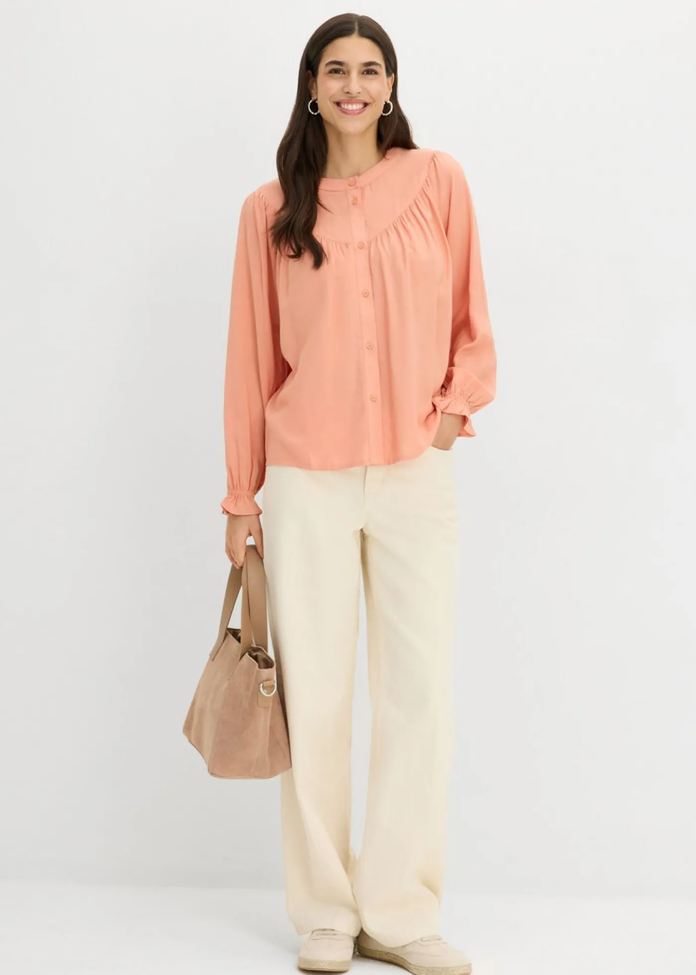 bonprix bonprix Blusa estilo prairie de viscosa fluida Albaricoque pastel