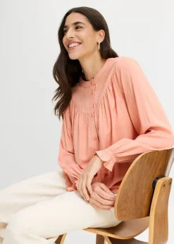 bonprix bonprix Blusa estilo prairie de viscosa fluida Albaricoque pastel