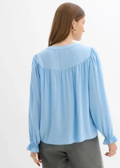 bonprix bonprix Blusa estilo prairie de viscosa fluida Azul claro New