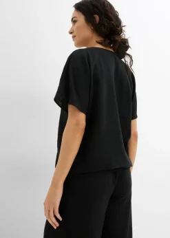 bonprix bonprix Blusa holgada con dobladillo elástico Negro Clearance