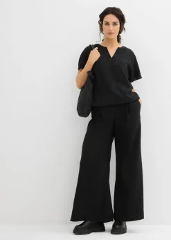 bonprix bonprix Blusa holgada con dobladillo elástico Negro Clearance