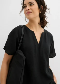bonprix bonprix Blusa holgada con dobladillo elástico Negro Clearance