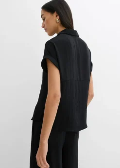 bonprix bonprix Blusa holgada de crepé estructurado Negro Online