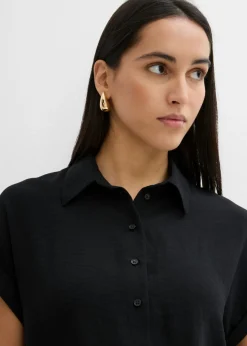 bonprix bonprix Blusa holgada de crepé estructurado Negro Online