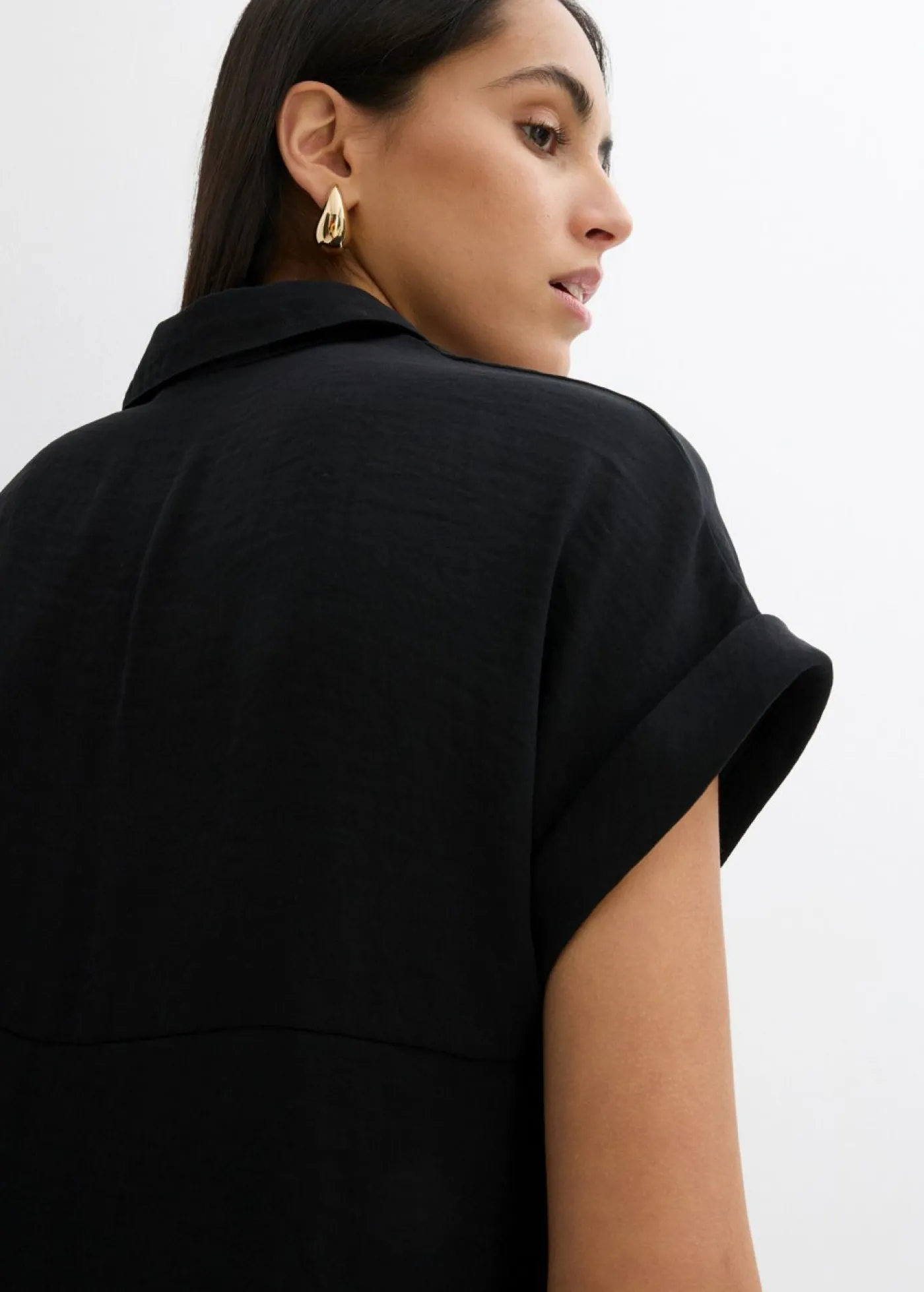 bonprix bonprix Blusa holgada de crepé estructurado Negro Online