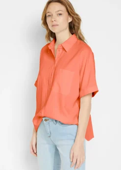 bonprix bonprix Blusa holgada de media manga con lino Naranja cobrizo New