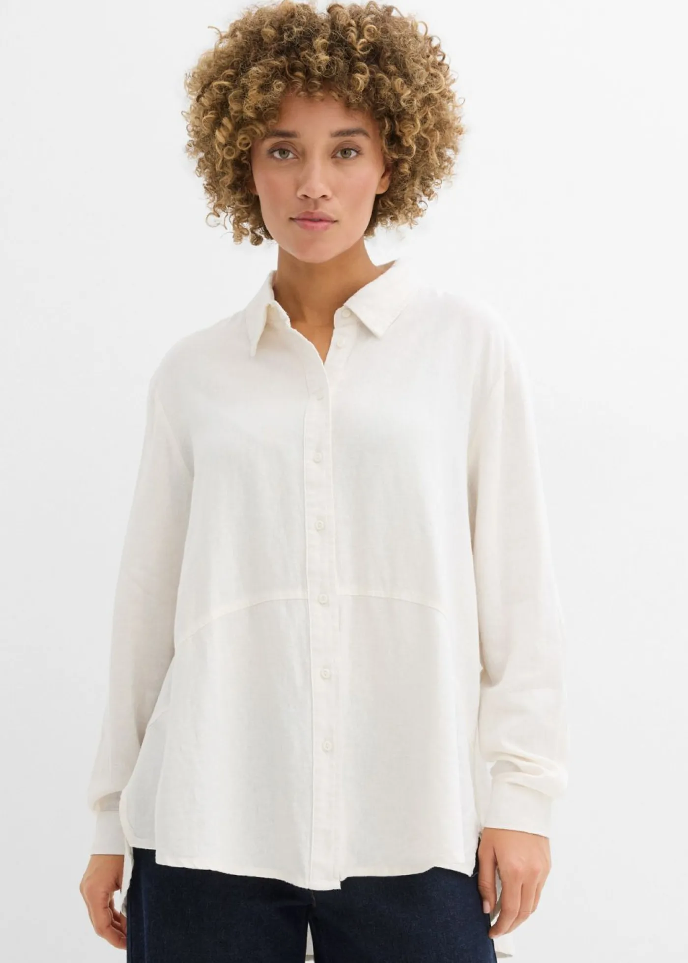 bonprix bonprix Blusa holgada de mezcla de lino Blanco lana Discount