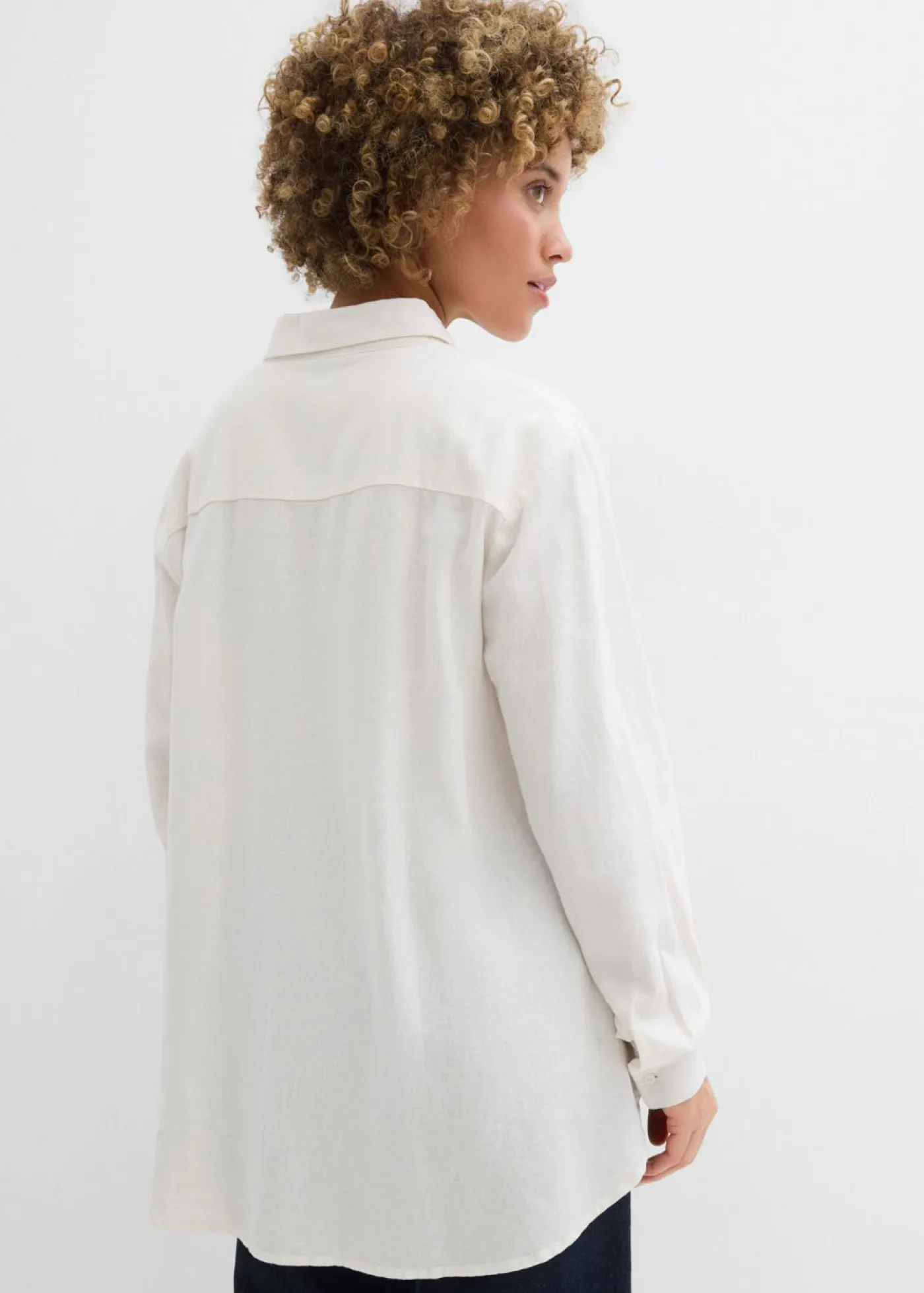 bonprix bonprix Blusa holgada de mezcla de lino Blanco lana Discount