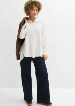 bonprix bonprix Blusa holgada de mezcla de lino Blanco lana Discount