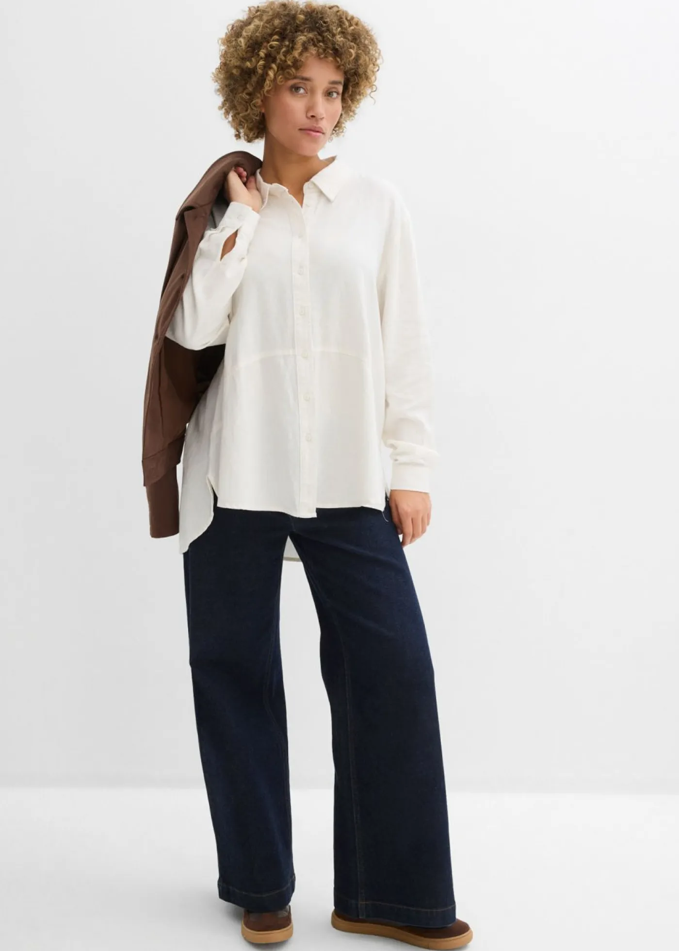 bonprix bonprix Blusa holgada de mezcla de lino Blanco lana Discount
