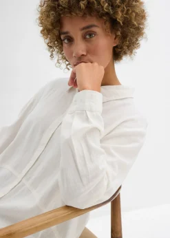 bonprix bonprix Blusa holgada de mezcla de lino Blanco lana Discount
