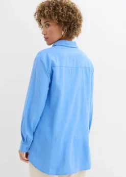 bonprix bonprix Blusa holgada de mezcla de lino azul provenzal New