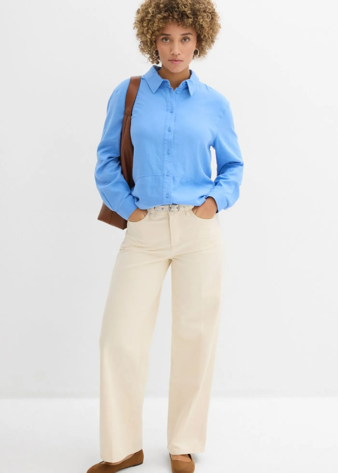 bonprix bonprix Blusa holgada de mezcla de lino azul provenzal New