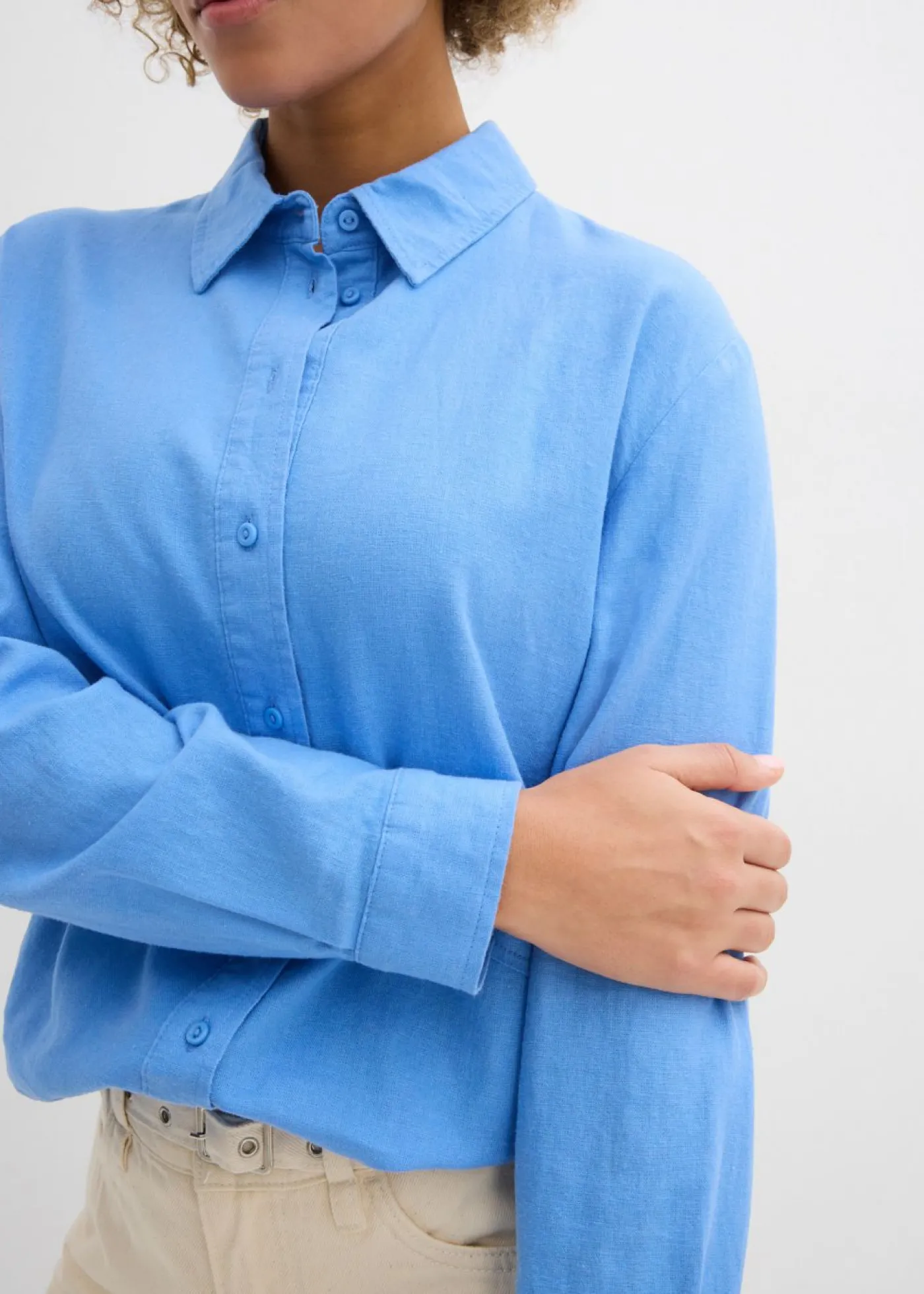 bonprix bonprix Blusa holgada de mezcla de lino azul provenzal New