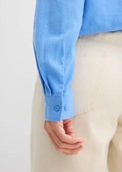 bonprix bonprix Blusa holgada de mezcla de lino azul provenzal New