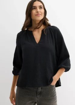 bonprix bonprix Blusa holgada de muselina Negro