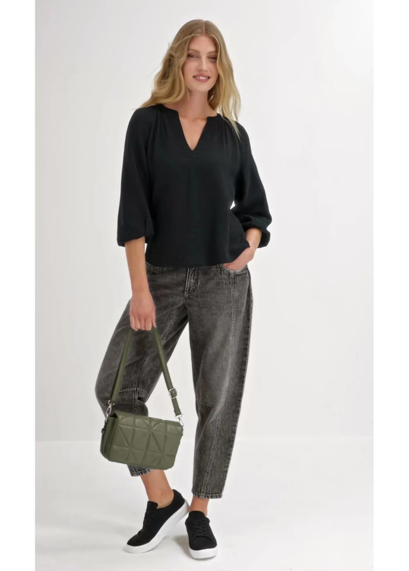 bonprix bonprix Blusa holgada de muselina Negro
