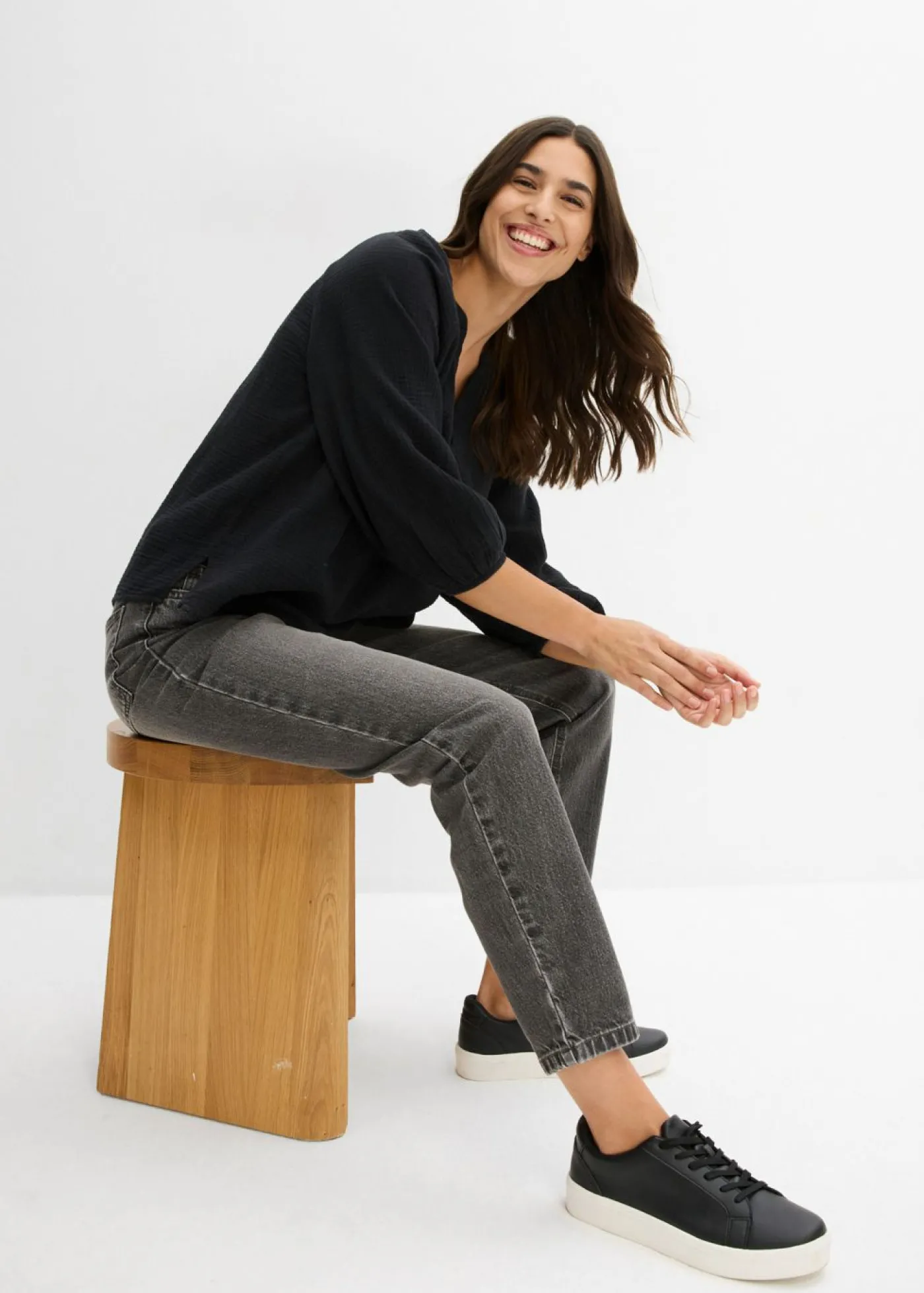 bonprix bonprix Blusa holgada de muselina Negro