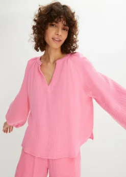 bonprix bonprix Blusa holgada de muselina Rosa brillante Hot